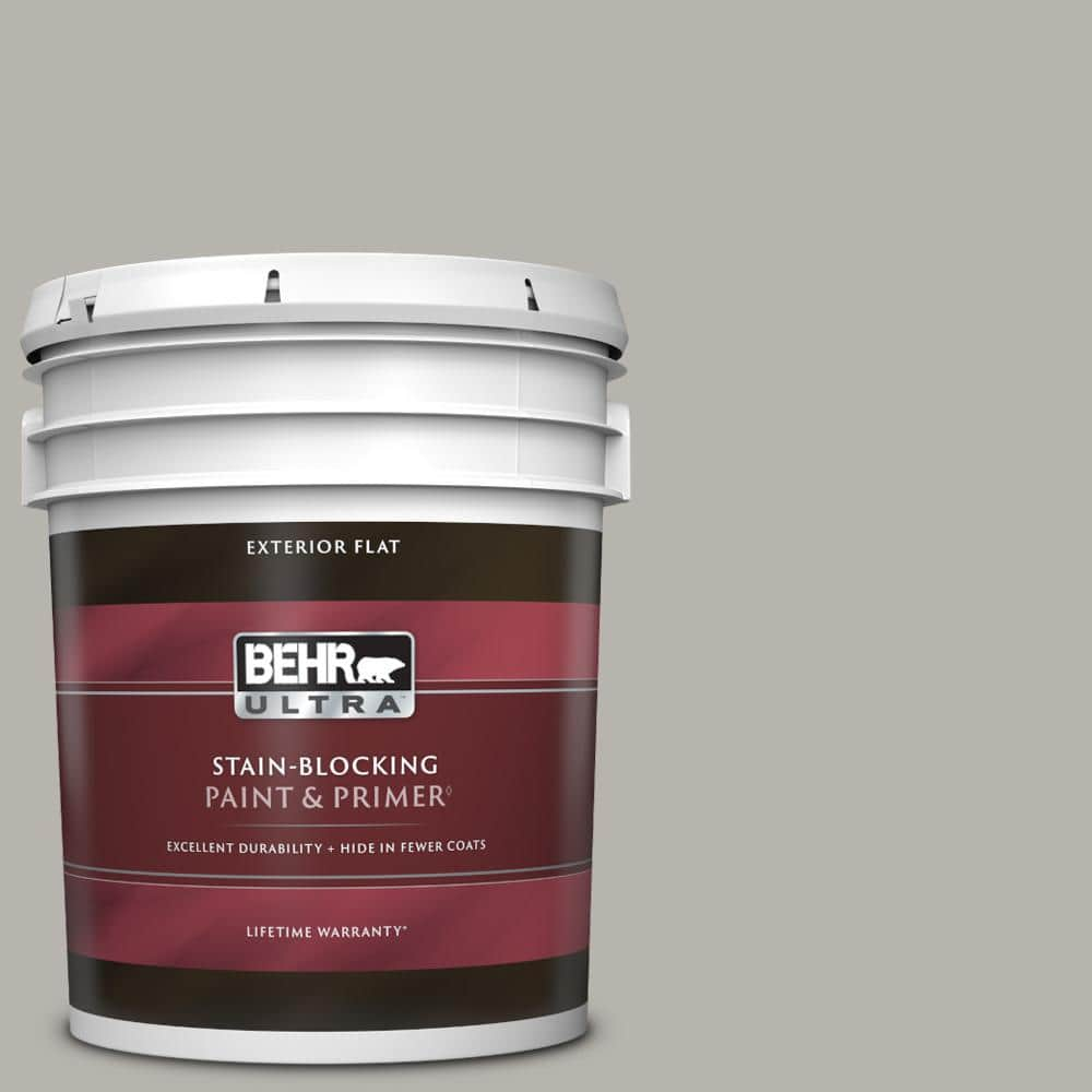 Behr Ultra 5 Gal Ppu24 11 Greige Flat Exterior Paint Primer 485405 The Home Depot