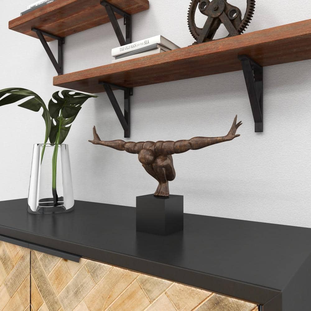 Elegant Bronze Polystone Diver Statue with Black Base - 4" x 20" x 11"
