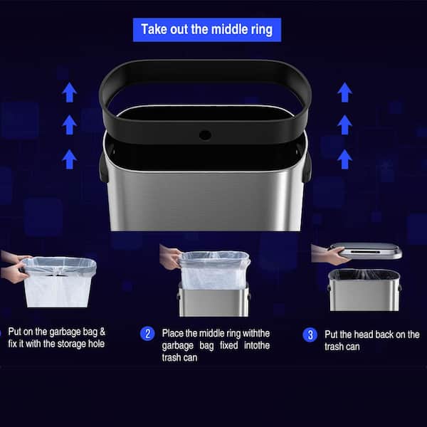 Unbranded - 13 Gal. Black Silver Touchless Automatic Metal Trash Can with Full Intelligent Sensor, Hands-Free and Quiet Operation