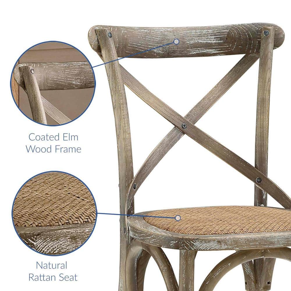 Rustic Gray Elm Wood Cross-Back Dining Side Chair