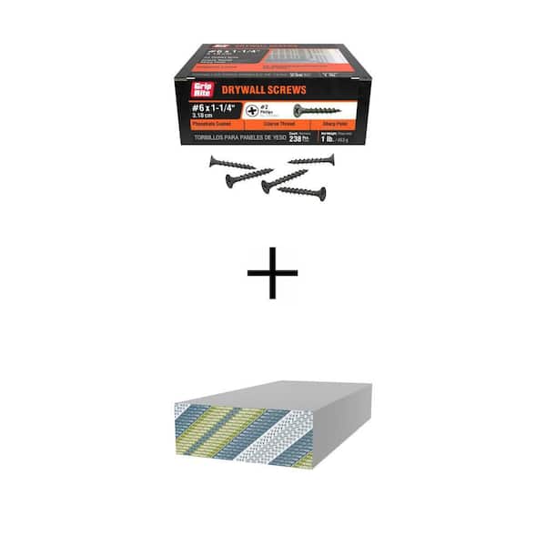 6 x 1 1/4 in. Phillips Bugle Head Drywall Screws 1 lb. Box and 1/2 in. x 4 ft. x 8 ft. UltraLight Drywall Combo