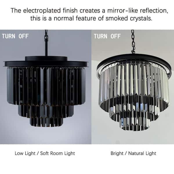 ALOA DECOR 6-Lights 20 in. W Modern 3-Tier Matte Black and Smoke