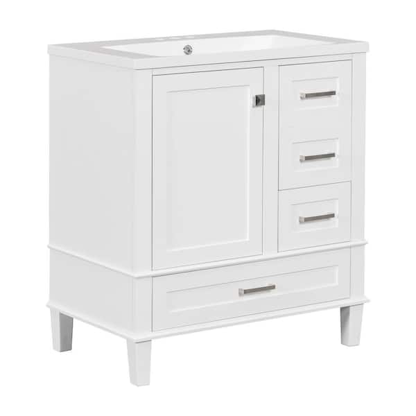 Unbranded 30 in. W x 18 in. D x 34 in. H Freestanding Bath Vanity in White with White Resin Top