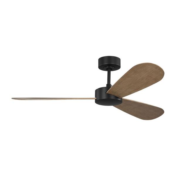 Generation Lighting - Paddle Smart 52 in. Indoor/Outdoor Midnight Black Downrod Mount Standard Ceiling Fan with Remote Included and Oak Blades