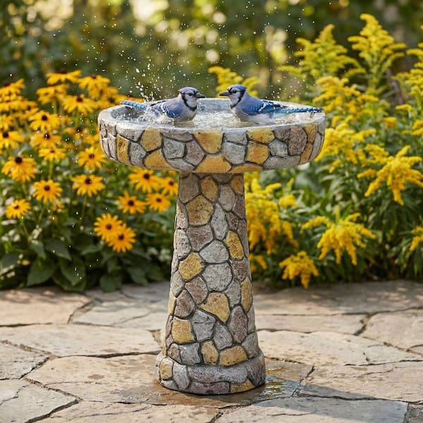 monadecor 24 in. H Mosaic Stone Bird Bath with Pedestal, Outdoor