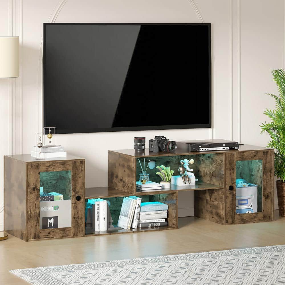Deformable LED TV Stand with Power Outlets and USB Ports, Gaming Entertainment Center for 55-70 in. TVs, Brown Cabinet