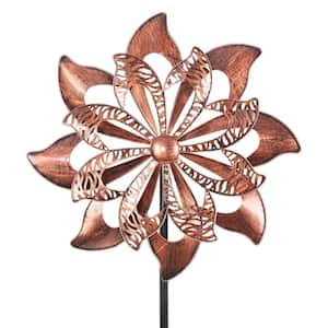 6.42 ft. Double Pinwheel Kinetic Tall Spinner Bronze Metal Garden Stake