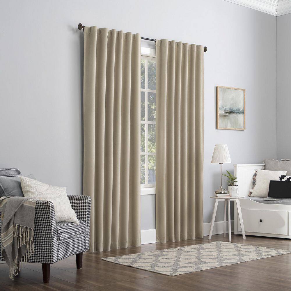 Ecru Velvet Blackout Thermal Back Tab Curtain Panel