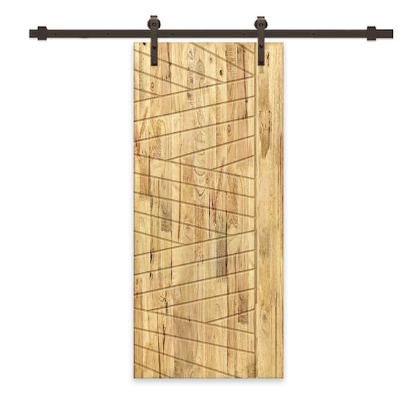 CALHOME 24 in. x 80 in. Weather Oak Stained Pine Wood Modern Interior Sliding Barn Door with Hardware Kit