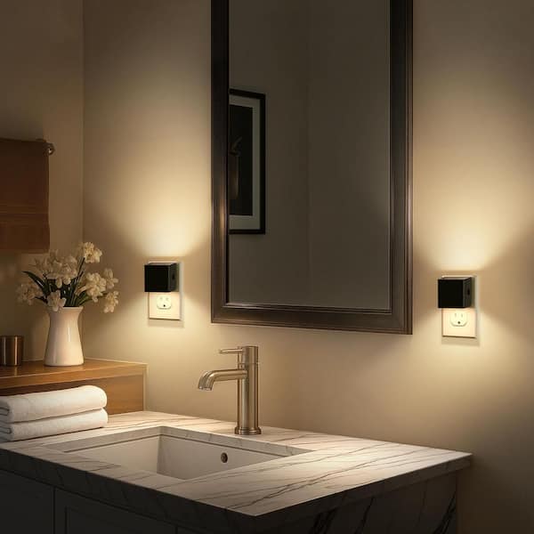 1-Light Modern Night Light with 3000K Adjustable Brightness Plug-In Dusk to Dawn Sensor for Bathroom, Hallway (6-Pack)