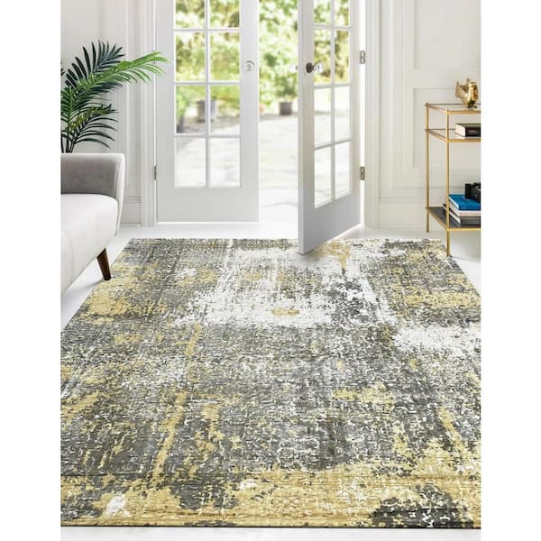 EORC Ivory/Gold 7 ft. x 9 ft. Hand-Knotted Wool Transitional Modern Area Rug