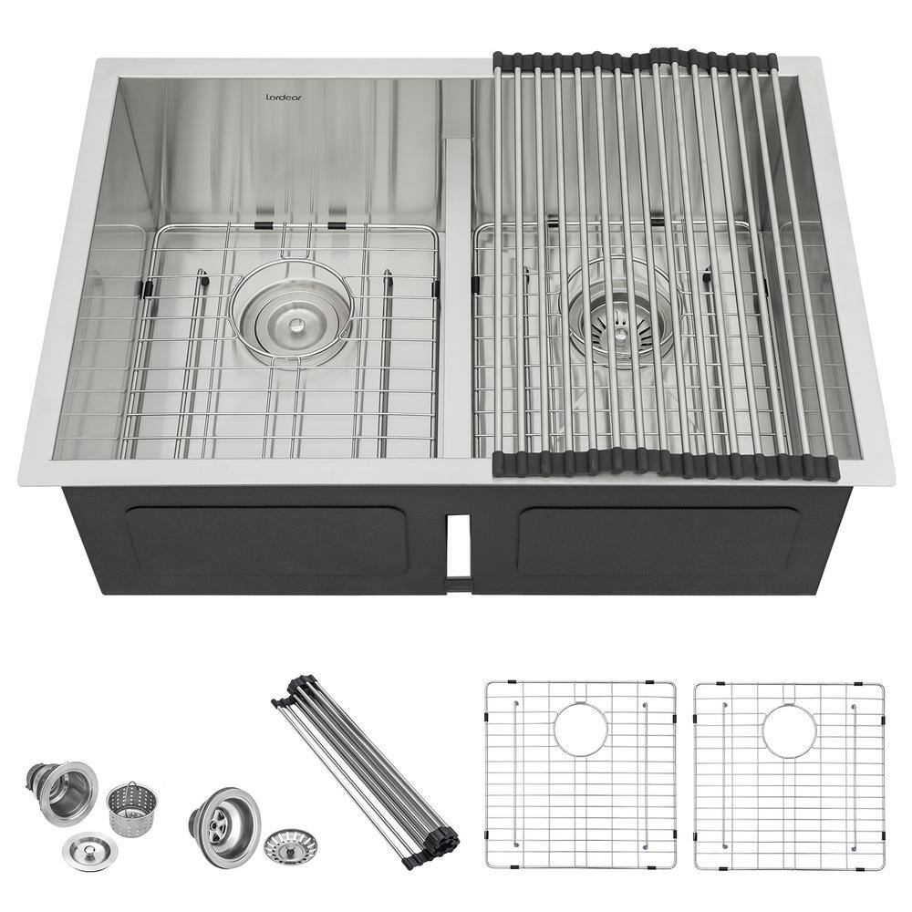 50/50 Double Bowl 28 in. Low Divide Undermount Kitchen Sink 16-Gauge Stainless Steel with Accessories price history on PriceWatchPro