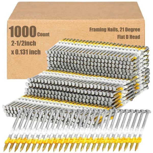 2-1/2 in. x 0.131-Gauge 21° Electrogalvanized Ring Shank Plastic Collated Framing Nails (1000 Per Box)
