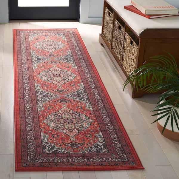 Journey Red/Ivory 2 ft. x 8 ft. Machine Washable Medallion Ornate Runner Rug