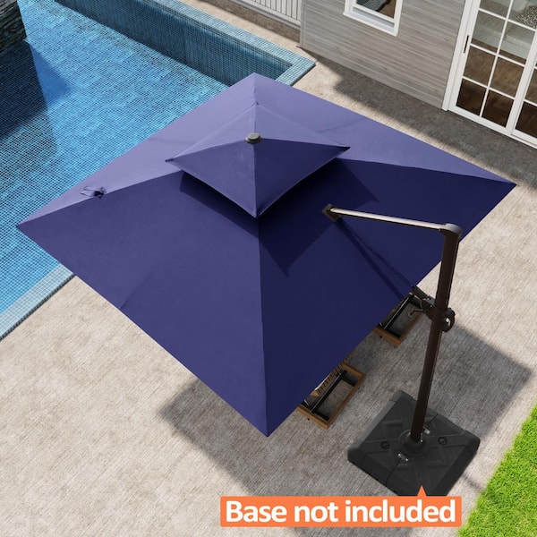 Pellebant Double Top 10 ft. x 10 ft. Aluminum Heavy-Duty 360° Rotation Cantilever Patio Umbrella in Navy Blue with No Base