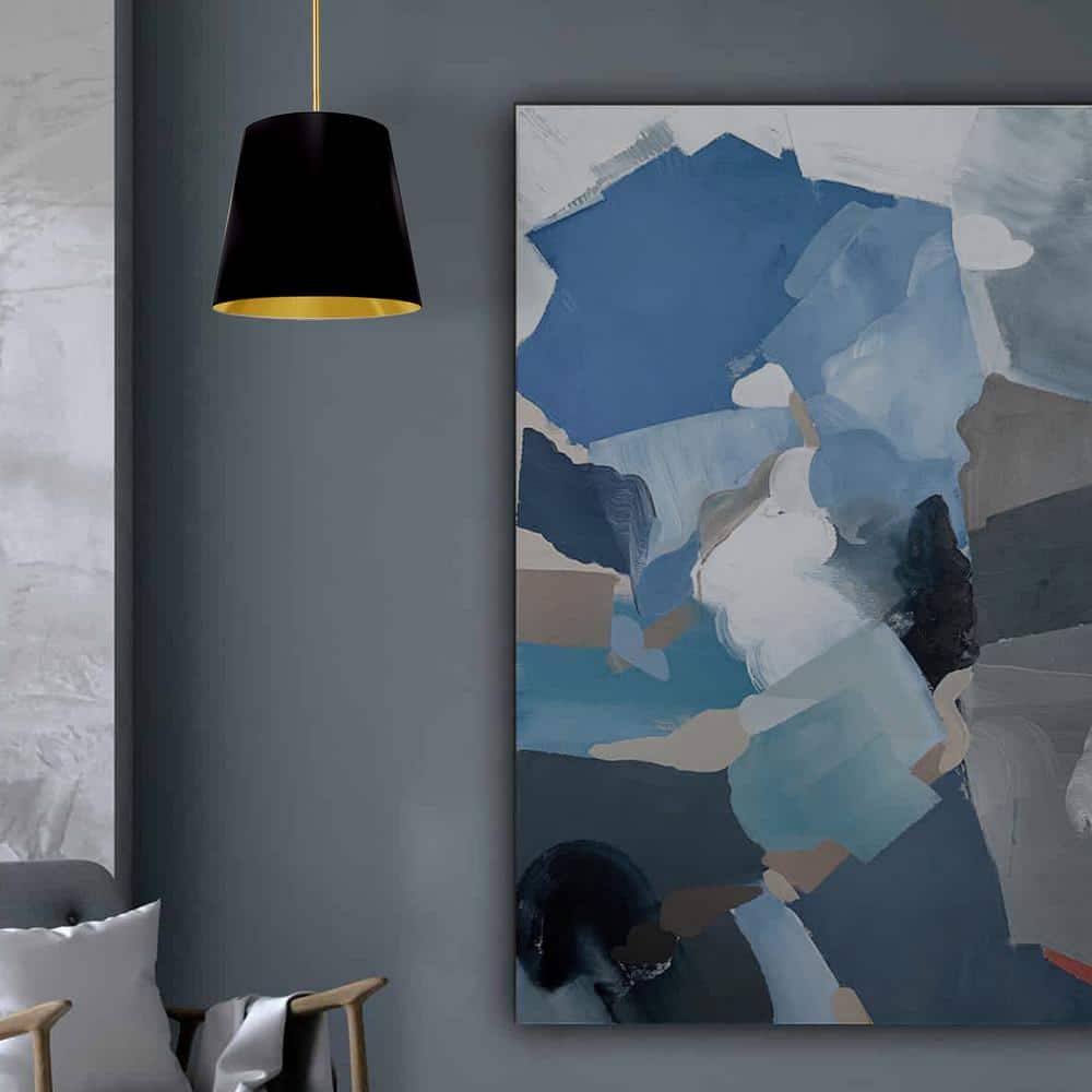 Modern Gold and White Drum Pendant Light, 14"