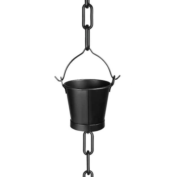 12.5 ft. Adjustable Rain Chains for Gutters with 12 Bucket Shaped Cups Black Metal Rainwater Catcher Chain