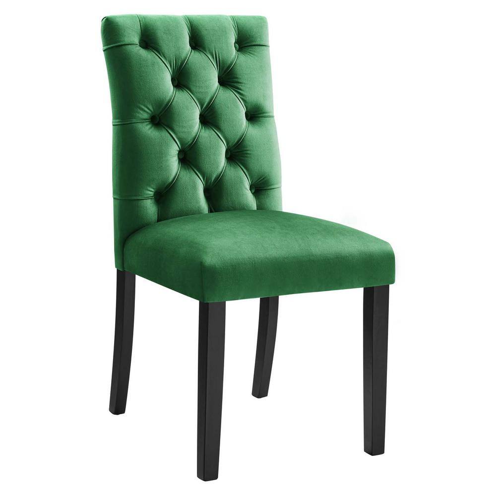 Elegant Emerald Velvet Upholstered Side Chair with Wood Legs
