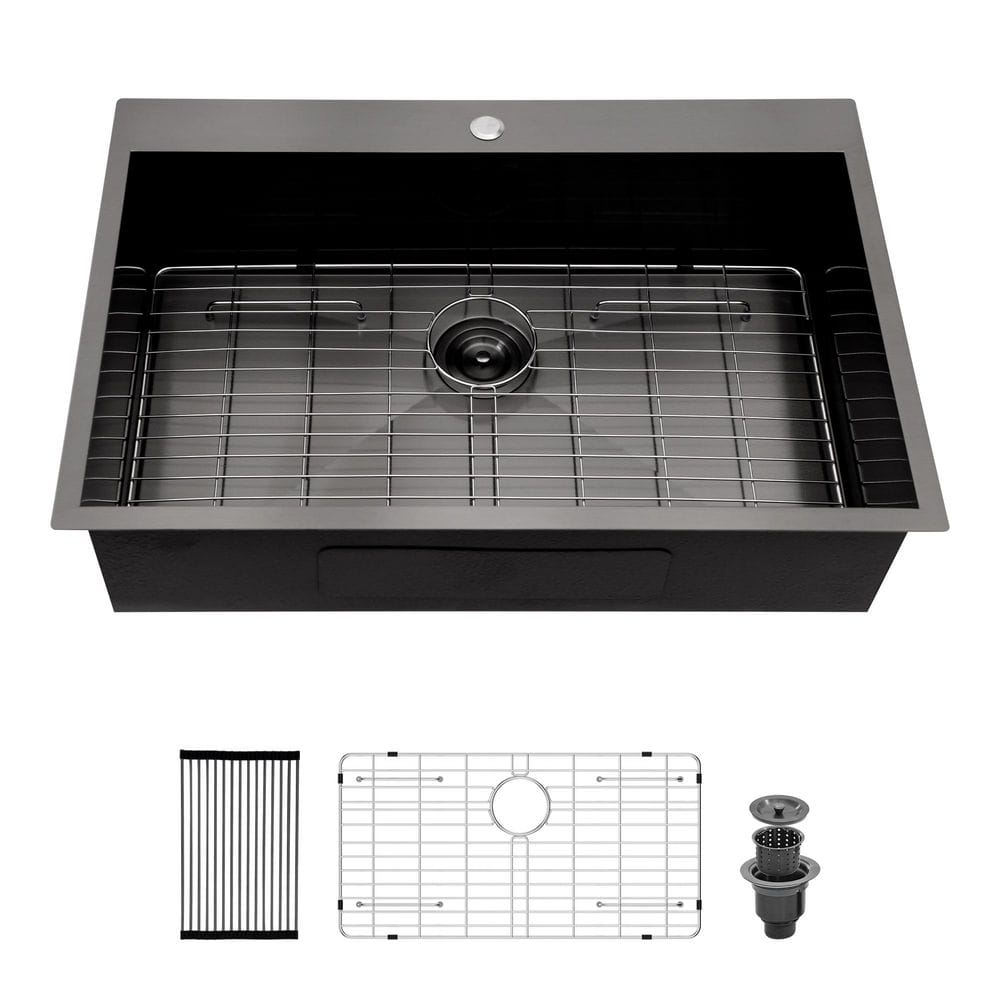 30 in. Drop-In/Undermount Single Bowl 16-Gauge Gunmetal Black Stainless Steel Kitchen Sink with Grid and Drain price history on PriceWatchPro