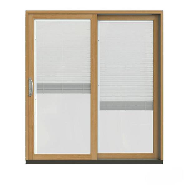 JELD-WEN 72 in. x 80 in. W-2500 Contemporary Red Clad Wood Right-Hand Full Lite Sliding Patio Door w/Stained Interior