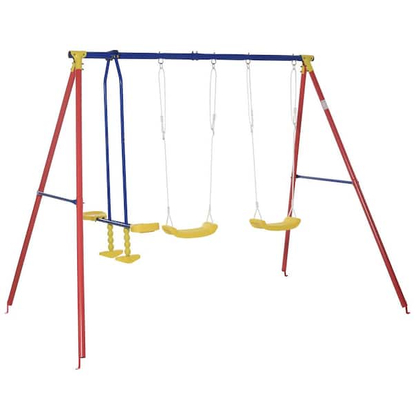 Unbranded Red Outdoor Metal Swing Set with Glider, 2-Swing Seats and Adjustable Height, and Heavy Duty A-Frame
