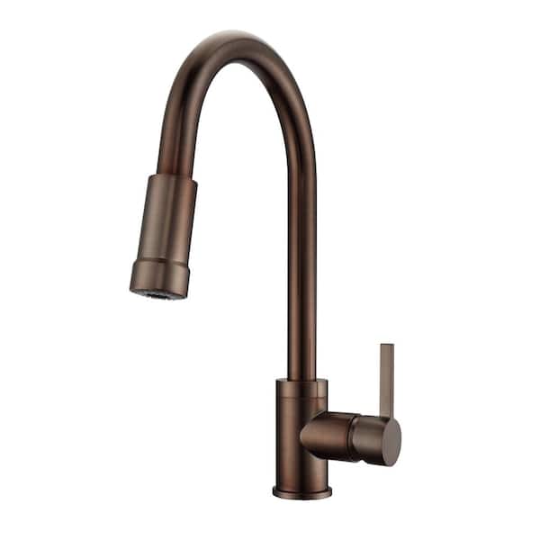 Barclay Products Firth Single Handle Deck Mount Gooseneck Pull Down Spray Kitchen Faucet with Lever Handle 1 in Oil Rubbed Bronze