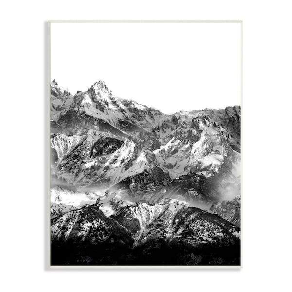 Stupell Industries Snow Cap Mountain High Contrast Black White Landscape by Shelley Lake Unframed Print Nature Wall Art 13 in. x 19 in.