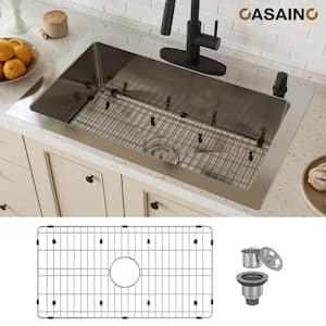 33 in. Drop-In Single Bowl 18 Gauge Stainless Steel Kitchen Sink with Bottom Grid and Basket Strainer, cUPC Certified