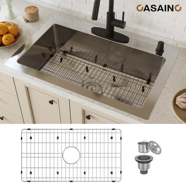 33 in. Drop-In Single Bowl 18 Gauge Stainless Steel Kitchen Sink with Bottom Grid and Basket Strainer, cUPC Certified