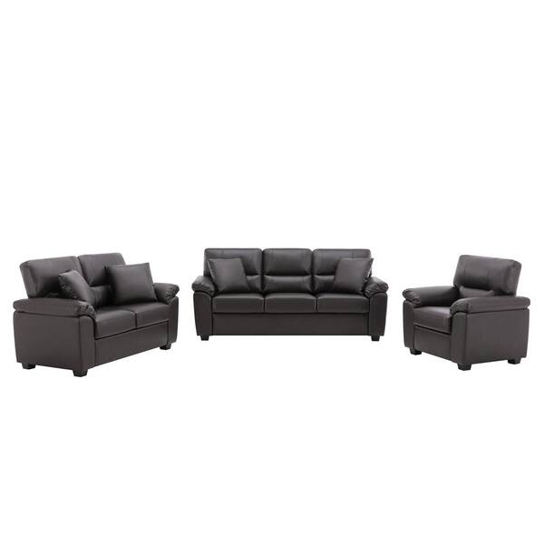 Morden Fort Garrin Series 3-Piece Chocolate Brown PU Leather Living Room Set