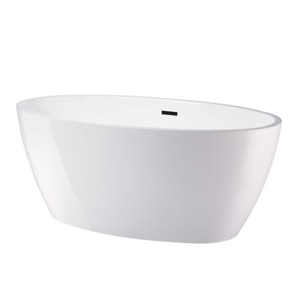 Vanity Art 59 in. Acrylic Flatbottom Freestanding Bathtub in White