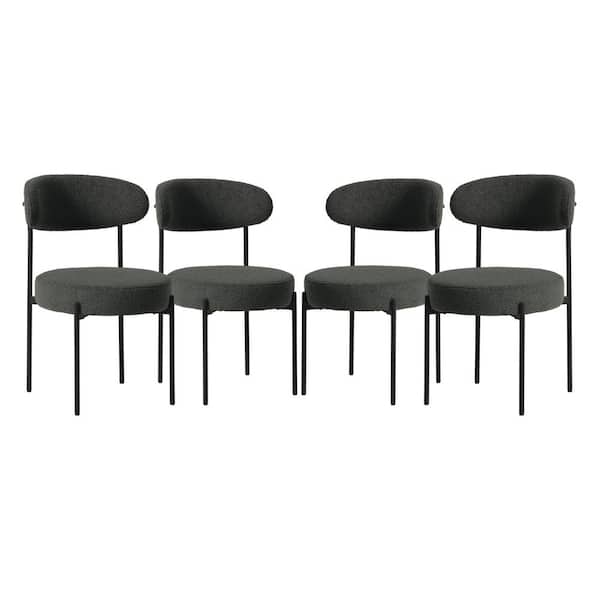Bayville Modern Sherpa Upholstered Metal Frame Side Dining Chair (Set of 4) in Charcoal Gray