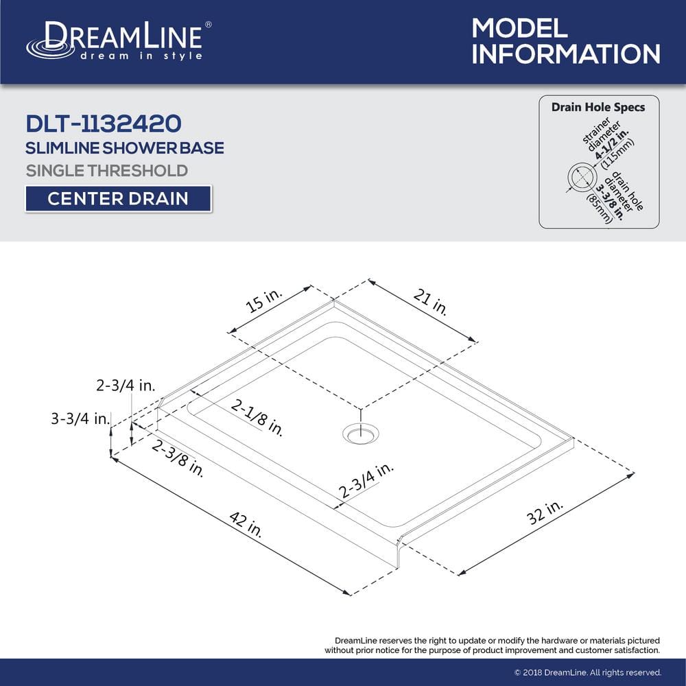 SlimLine Black Rectangular Acrylic Shower Base with Center Drain