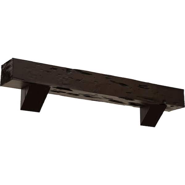 Ekena Millwork 6 in. x 6 in. x 4 ft. Pecky Cypress Faux Wood Fireplace Mantel Kit with Breckinridge Corbels, Natural Mahogany