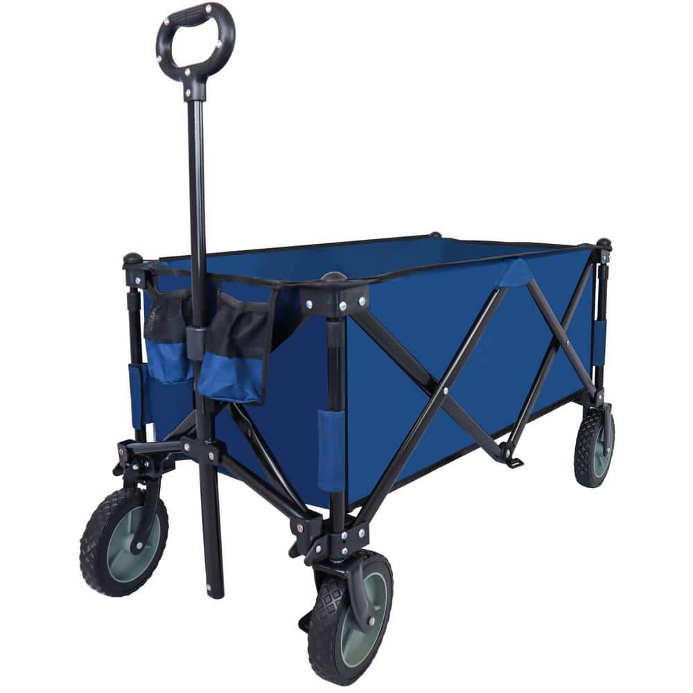 Utility Collapsible Folding Wagon Cart, Blue Folding Patio Serving Cart ...