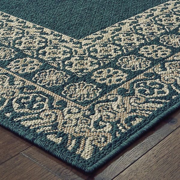 Bermuda Blue/Grey 2 ft. x 8 ft. Border Indoor/Outdoor Patio Runner Rug