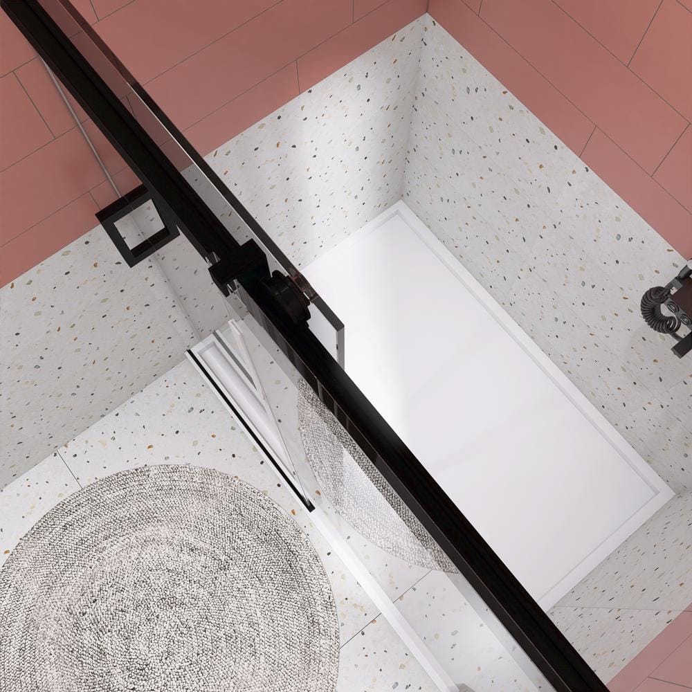 72'' Matte Black Frameless Sliding Shower Door with Clear Glass
