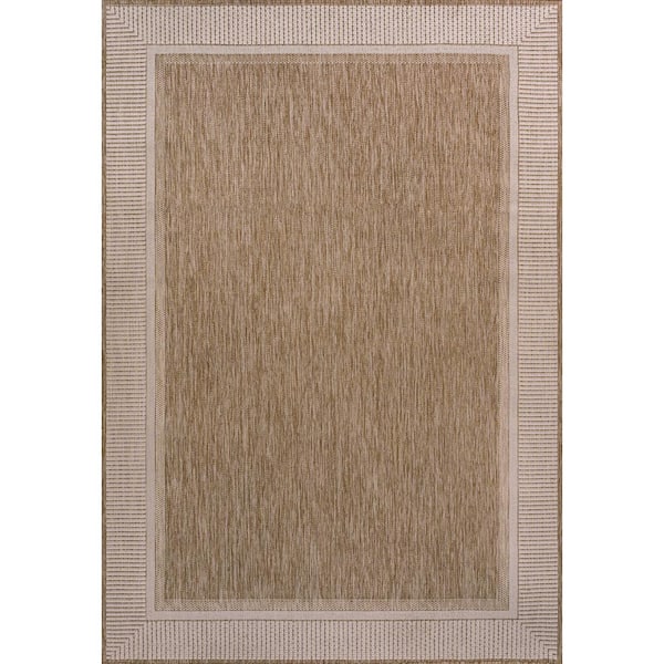 Hali Coastal Casual Wide Stripe Border Beige/Cream 5 ft. x 8 ft. Indoor/Outdoor Area Rug