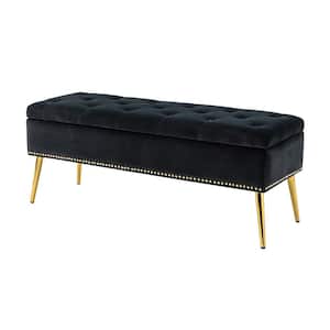 Hippolytus Classic Black 45.5 in.Wx15.5 in.Dx18.5 in.H Polyester Button-Tufted Entryway Storage Bench with Nailhead Trim