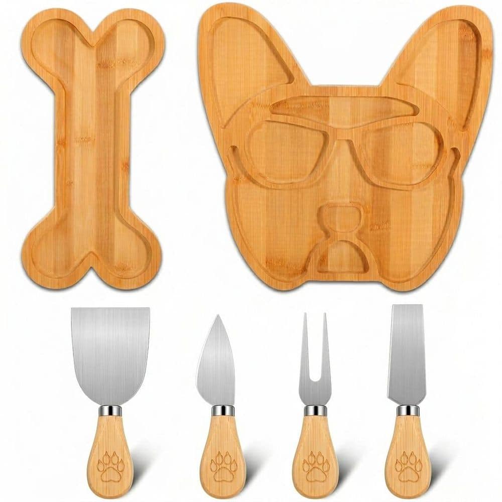 6-Piece French Bulldog Bamboo Charcuterie Set 12 in. Cheese Board with 4 Spreaders Bone Tray Gift Gifts price history on PriceWatchPro