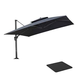12 ft. Square Olefin 2-Tier Aluminum Cantilever 360° Rotation Patio Umbrella with Base Plate, Dark Gray