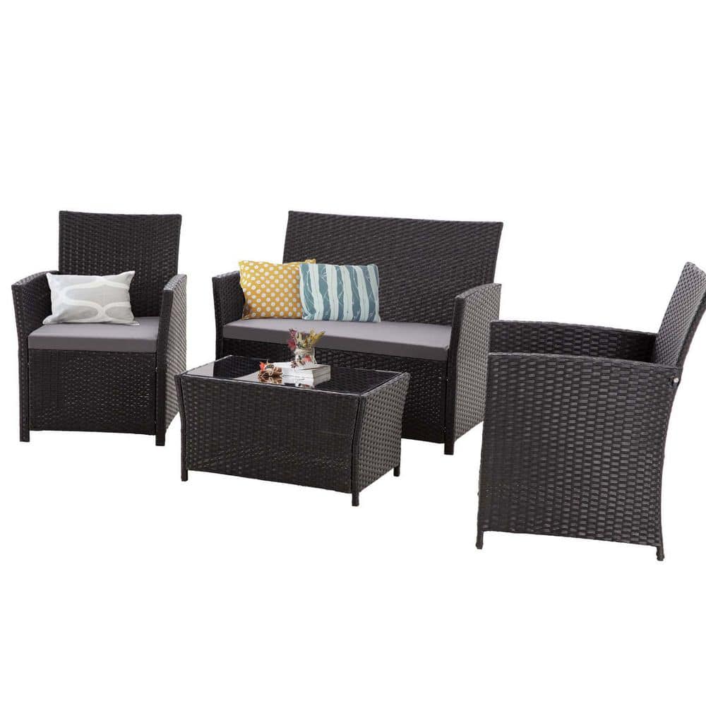 4 Piece Wicker Outdoor Conversation Set Sectional Sofa Couch Set with ...