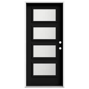 36 in. x 80 in. Left-Hand/Inswing 4 Lite Equal Frosted Glass Black Steel Prehung Front Door