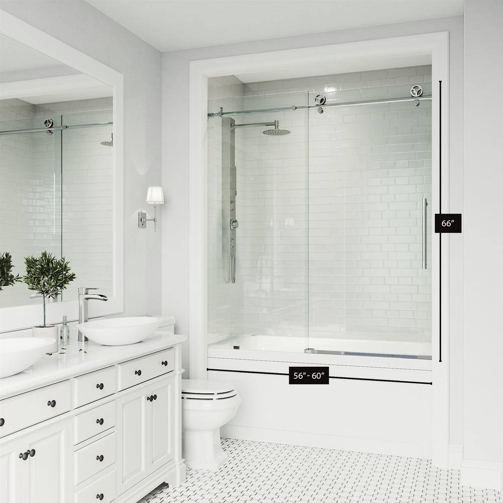 Cass 60" Frameless Sliding Tub Door with Clear Glass and Chrome Finish