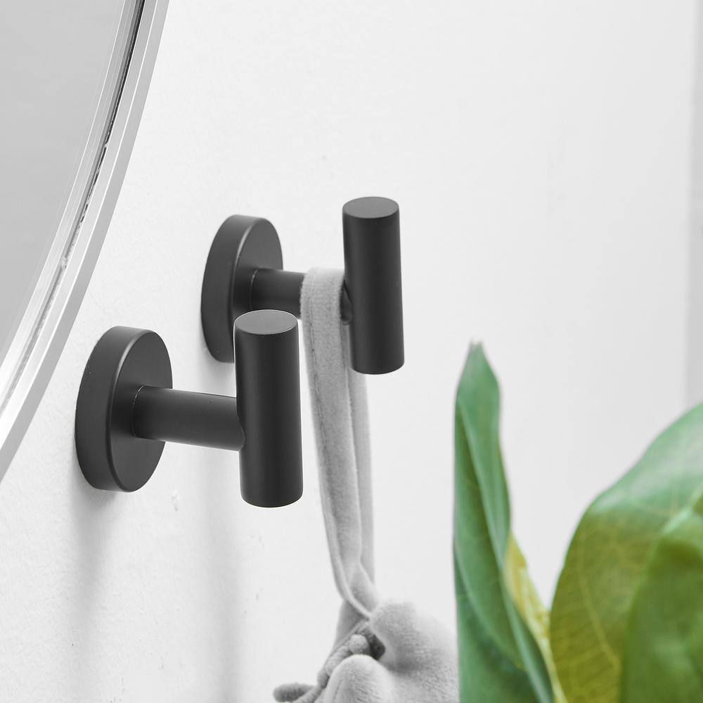 Matte Black Stainless Steel Wall Mounted Towel and Robe Hooks, 2-Pack