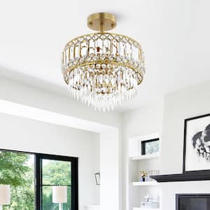 11.6 in. 3-Light Gold Glam Empire Crystal Semi-Flush Mount Chandelier