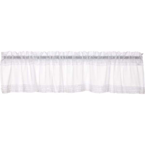 VHC Brands White Ruffled Sheer 90 in. W x 16 in. L Cotton Ruffled Edge Rod Pocket Farmhouse Kitchen Curtain Valance in White