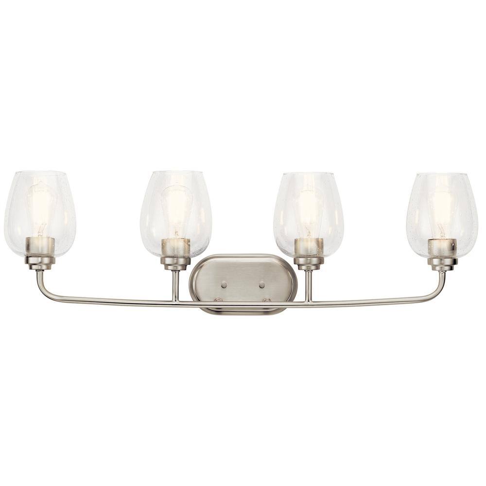 Elegant Brushed Nickel 4-Light Vanity with Clear Seeded Glass
