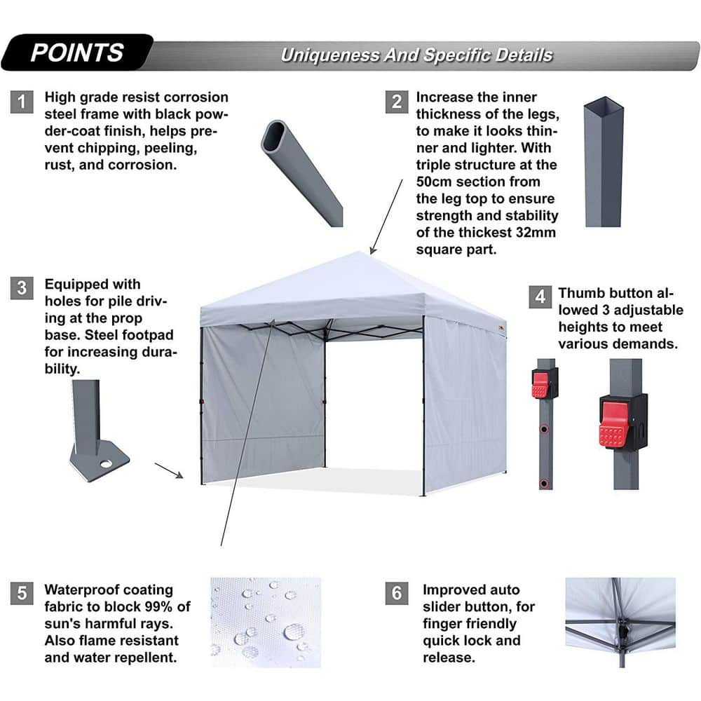 White 10x10 Pop Up Canopy Tent with Sidewalls