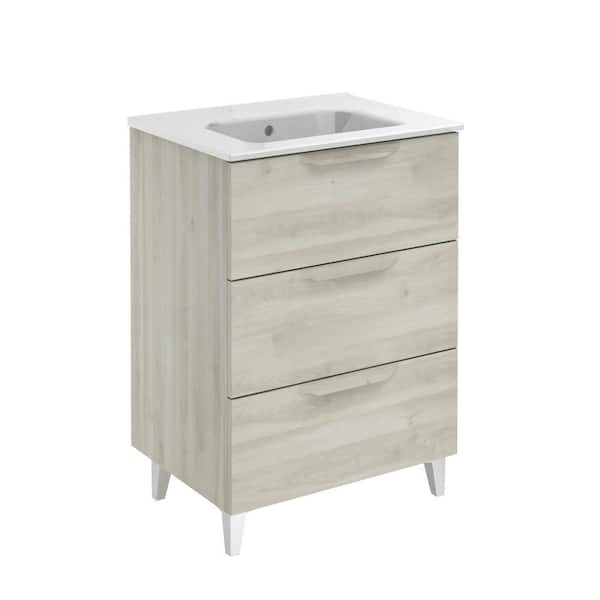 null Urban 24 in. W x 18 in. D x 34 in. H Bath Vanity 3-Drawers in Nature White with White Vanity Top with White Basin